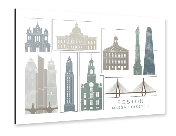 Alu-Dibond "Boston skyline, navy" 30x20 cm artboxONE