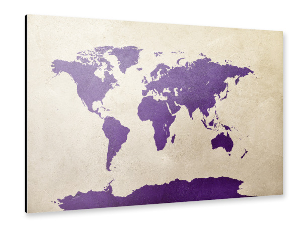 Alu-Dibond "World Map Purple" 30x20 cm artboxONE