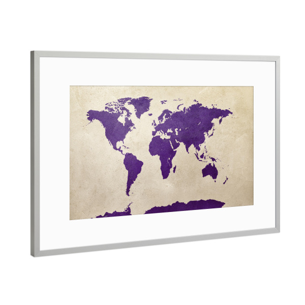 Poster mit Rahmen Silber "World Map Purple" artboxONE - Reise,Reise / Länder,Kartografie