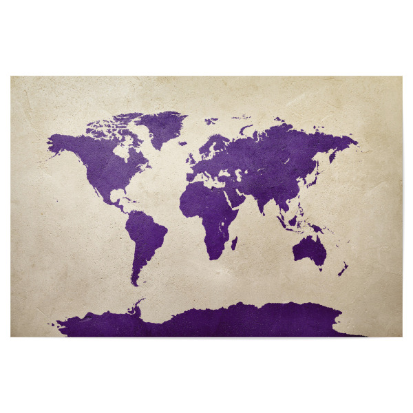 Poster "World Map Purple" artboxONE - Reise,Reise / Länder,Kartografie - World map,Stadtkarte,Map,Watercolor,Painting,Karte,Weltkarte,Lila,Beige