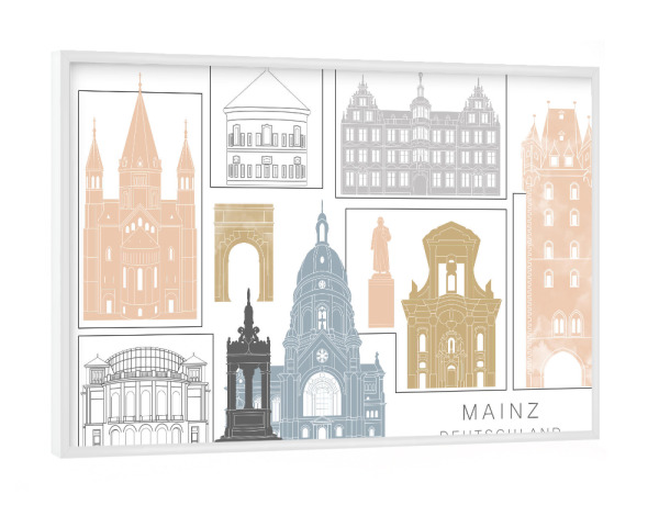 Poster mit weißem Rahmen "Mainz skyline earth" artboxONE - Städte,Reise,Architektur,Kartografie