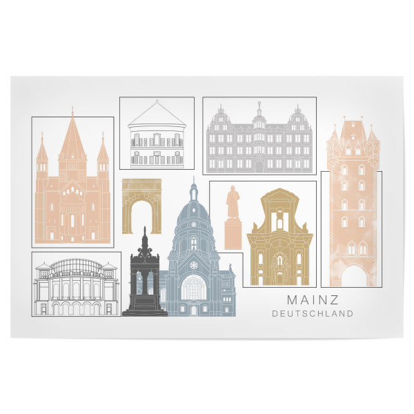 Poster 30x20 cm "Mainz skyline earth" artboxONE - Städte,Reise,Architektur,Kartografie