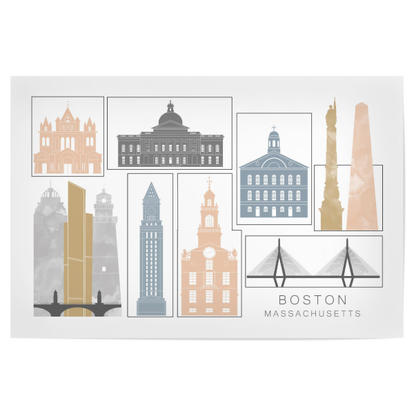 Poster 30x20 cm "Boston skyline earth" artboxONE - Städte,Reise,Architektur,Städte / Boston,Kartografie