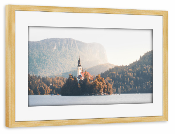 Poster mit Rahmen kiefer "Sunrise on the Lake" artboxONE - Natur,Reise,Architektur