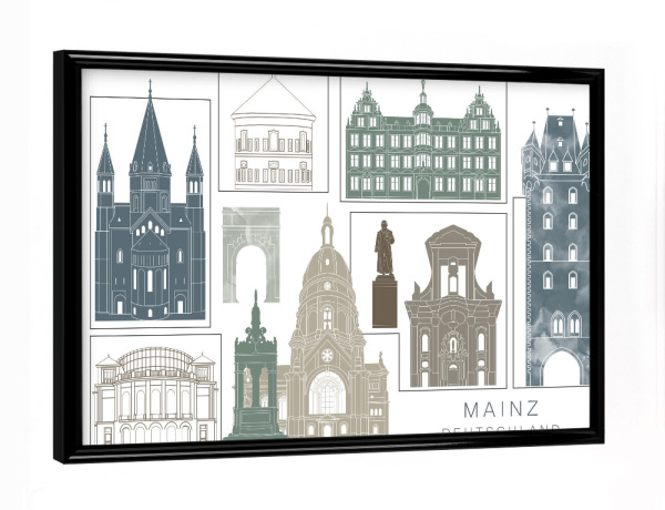 Poster mit schwarzem Rahmen "Mainz skyline, navy" artboxONE - Städte,Reise,Architektur