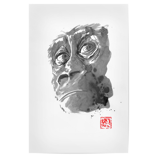 Poster 30x20 cm "Face the reality" artboxONE - Tiere - Monkey,Gorilla,Chimpanzee,Affe,Tier,Animal,Face,Gesicht,Orangutan,Sumie,Japan,Ape