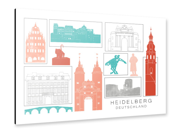 Alu-Dibond "Heidelberg skyline coral" 30x20 cm artboxONE