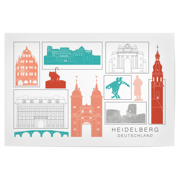 Poster "Heidelberg skyline coral" artboxONE - Städte,Reise,Architektur,Kartografie