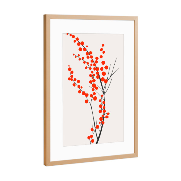 Poster mit Rahmen Kupfer "Wild Berries" artboxONE - Natur,Floral - Zweig,Nature,Natur,Floral,Blumen,Flowers,Minimal,Minimalismus,Beeren,Früchte