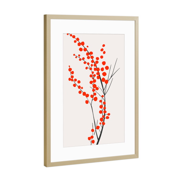 Poster mit Rahmen Gold "Wild Berries" artboxONE - Natur,Floral - Zweig,Nature,Natur,Floral,Blumen,Flowers,Minimal,Minimalismus,Beeren,Früchte