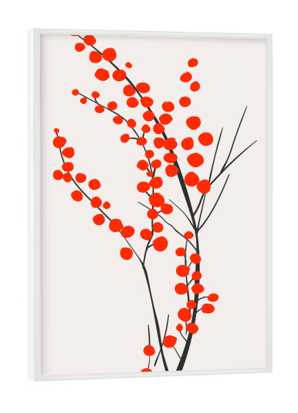 Poster mit weißem Rahmen "Wild Berries" artboxONE - Natur,Floral - Zweig,Nature,Natur,Floral,Blumen,Flowers,Minimal,Minimalismus,Beeren,Früchte