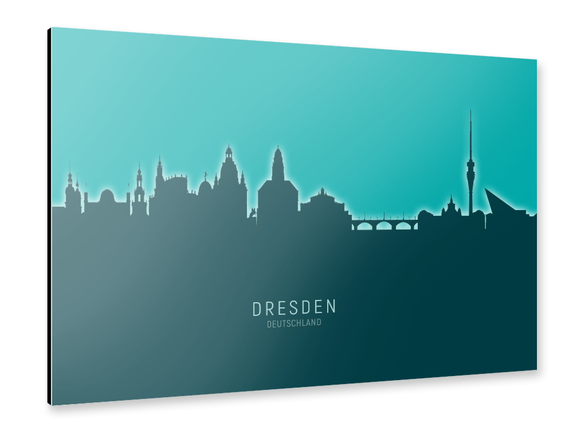 Alu-Dibond "Dresden Germany Skyline Glow Teal" 30x20 cm artboxONE