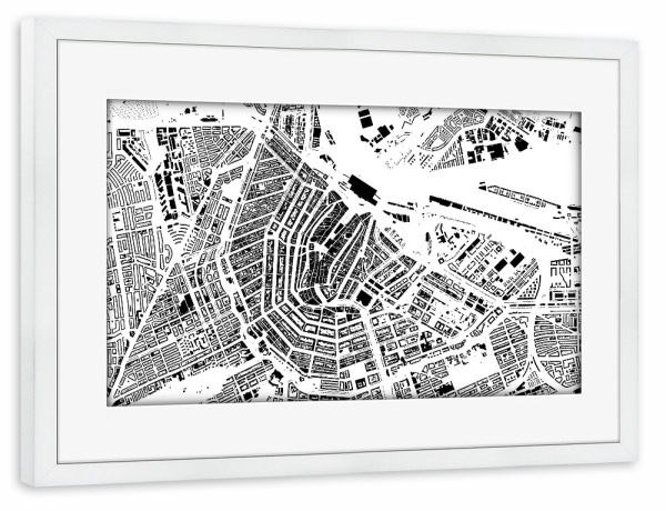 Poster mit Rahmen weiß "Amsterdam building footprints" artboxONE - Städte,Städte / Amsterdam,Kartografie