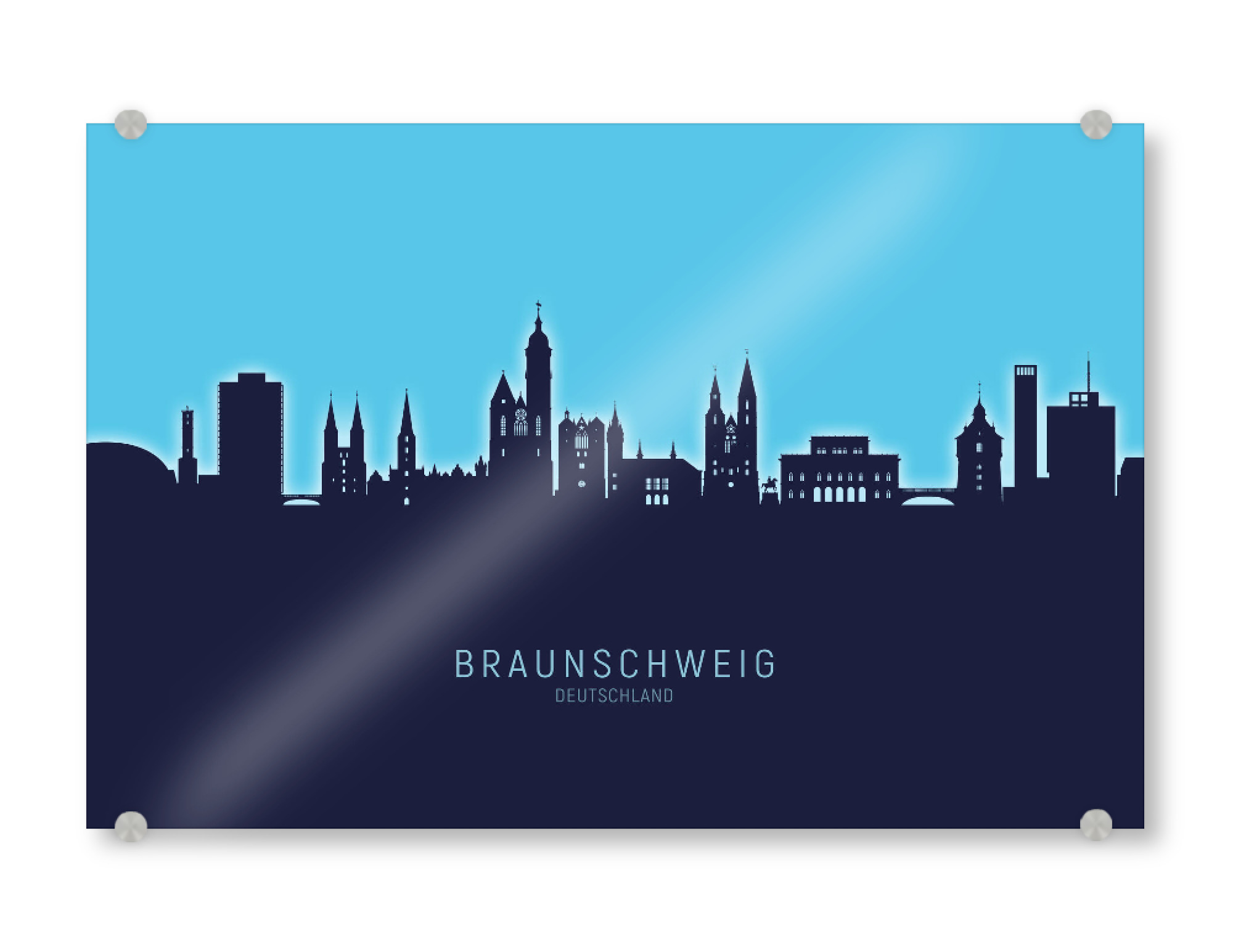 Acrylglasbild "Braunschweig Skyline Glow Blue" artboxONE - Städte