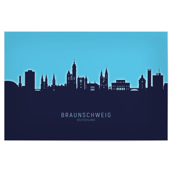 Poster 30x20 cm "Braunschweig Skyline Glow Blue" artboxONE - Städte