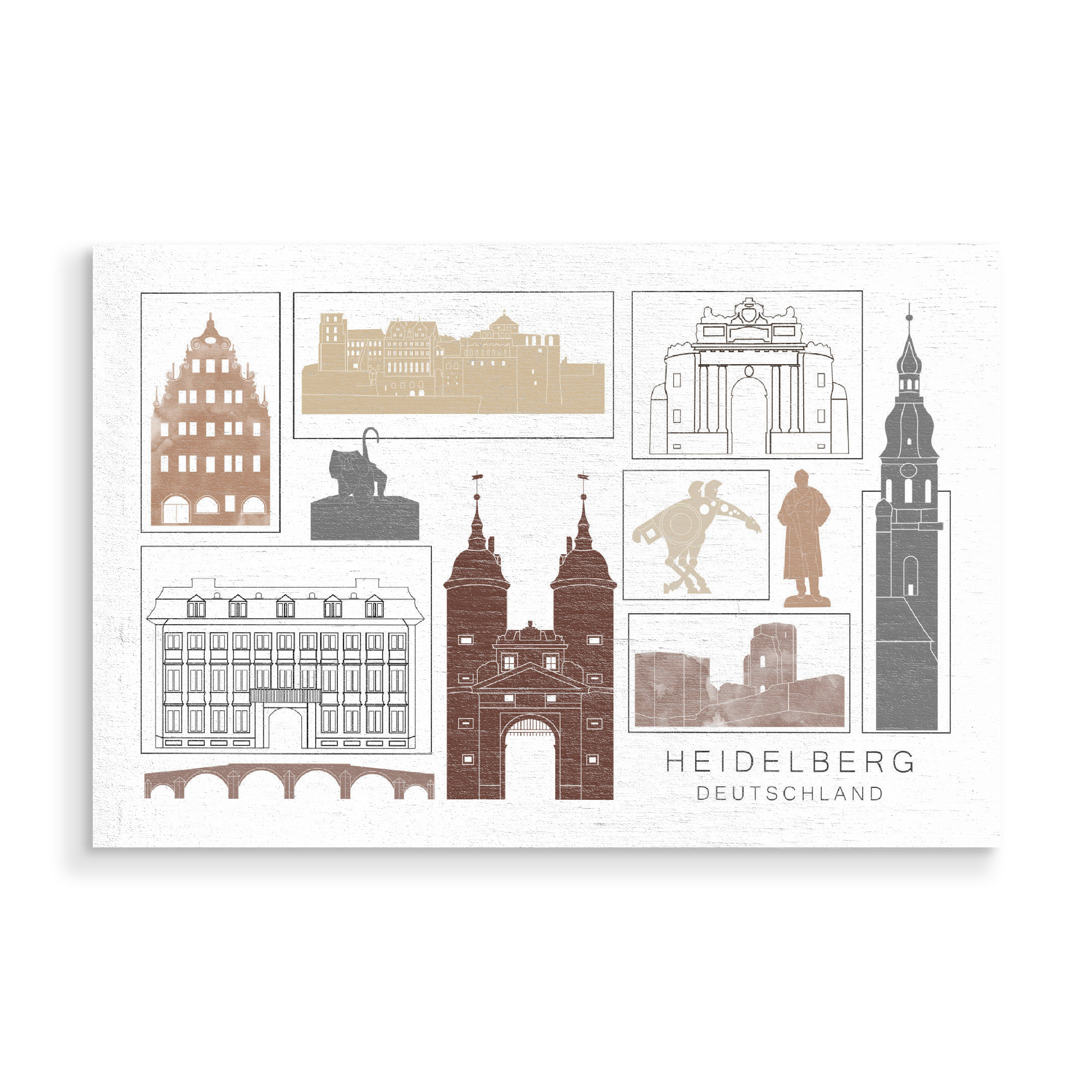 Holzbild "Heidelberg skyline black & brown" artboxONE - Städte,Reise,Architektur
