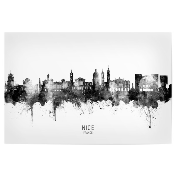 Poster "Nice France Skyline BW Text" artboxONE - Städte