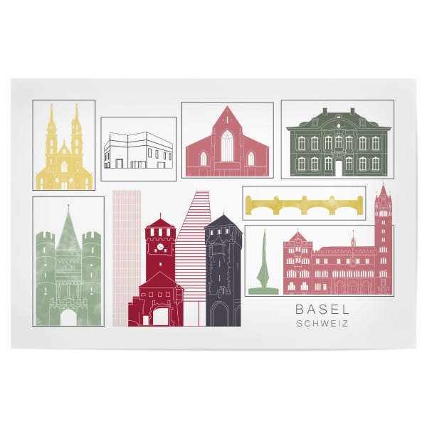 Poster "Basel skyline burgundy" artboxONE - Städte,Reise,Architektur