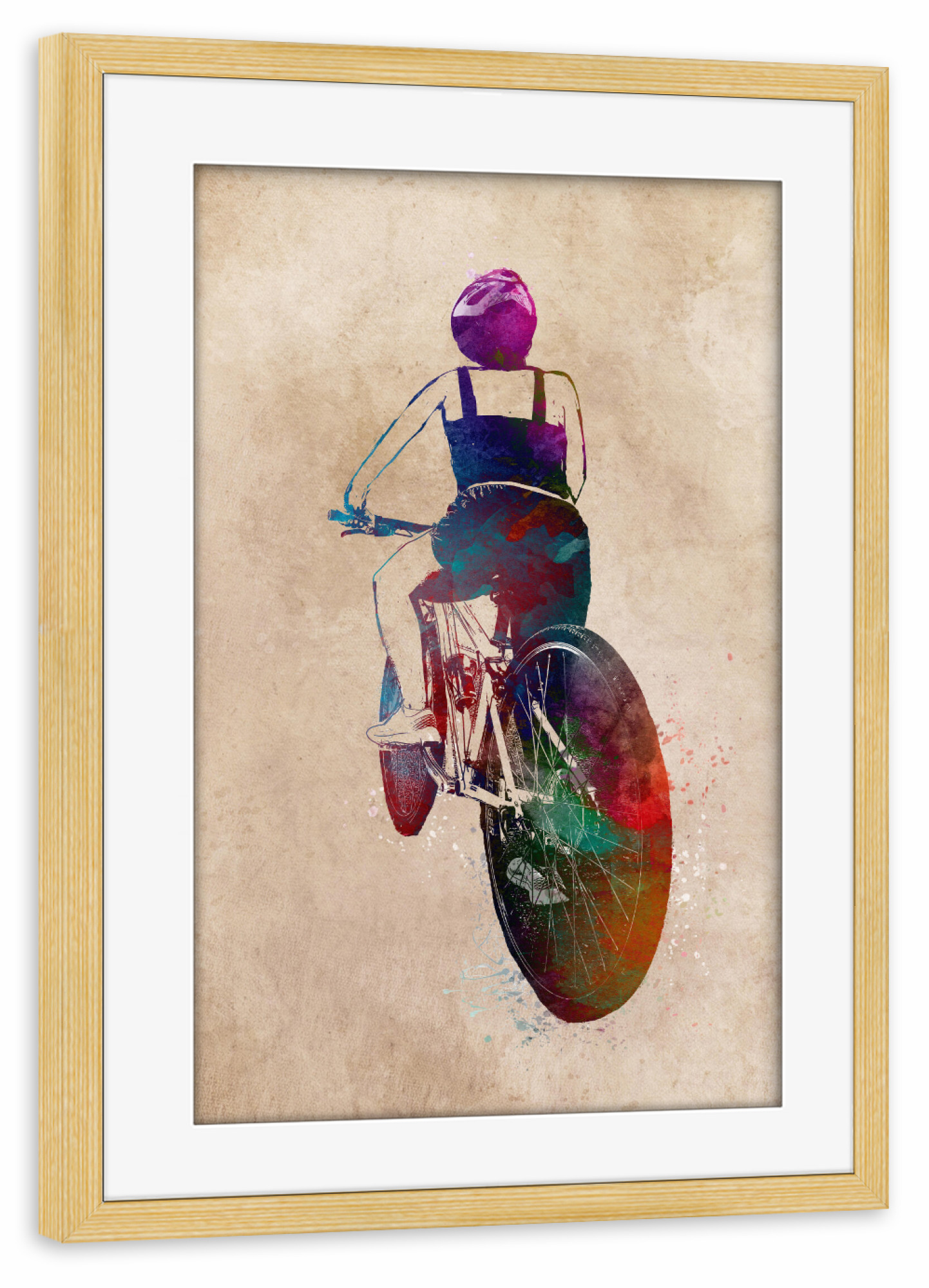 Poster mit Rahmen kiefer "Bicyclist" artboxONE - Reise,Sport,Sport / Motivation