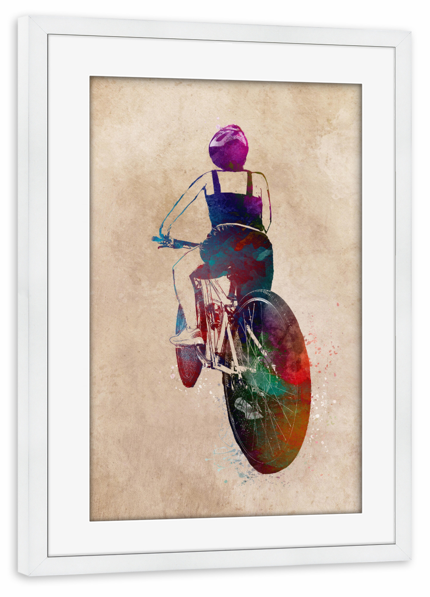 Poster mit Rahmen weiß "Bicyclist" artboxONE - Reise,Sport,Sport / Motivation