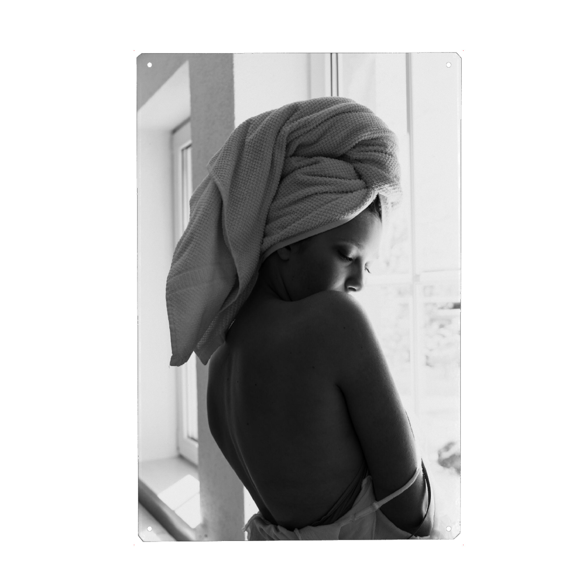 Metall Poster "Girl after shower" artboxONE - Menschen,Schwarzweiß