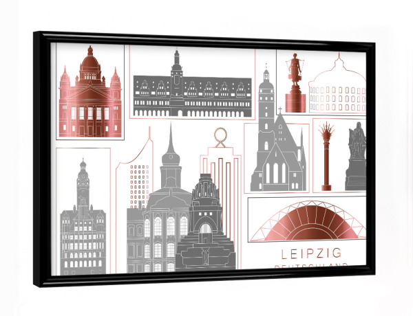 Poster mit schwarzem Rahmen "Leipzig skyline rosegold" artboxONE - Städte,Reise,Architektur