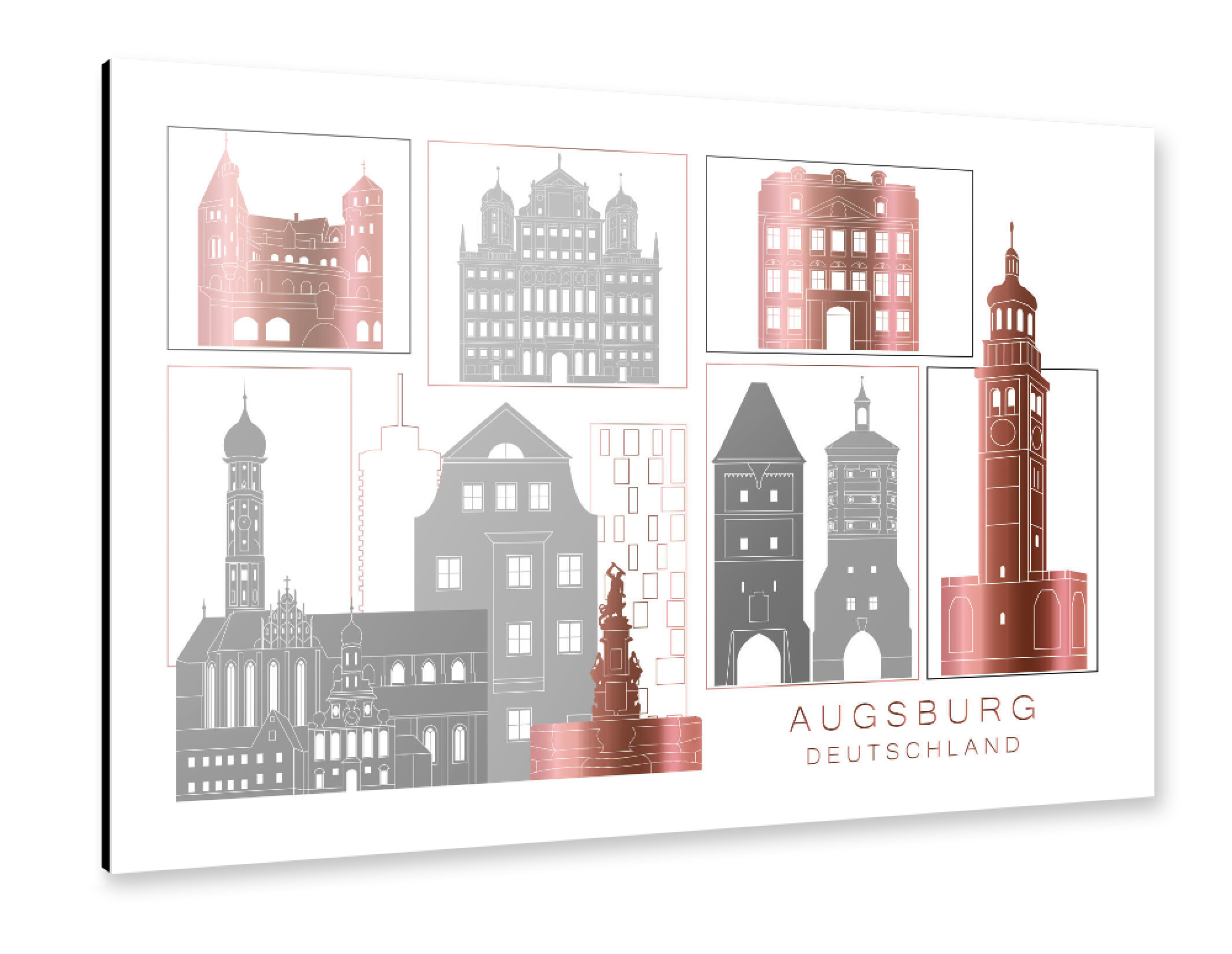 Alu-Dibond "Augsburg skyline rosegold" 30x20 cm artboxONE