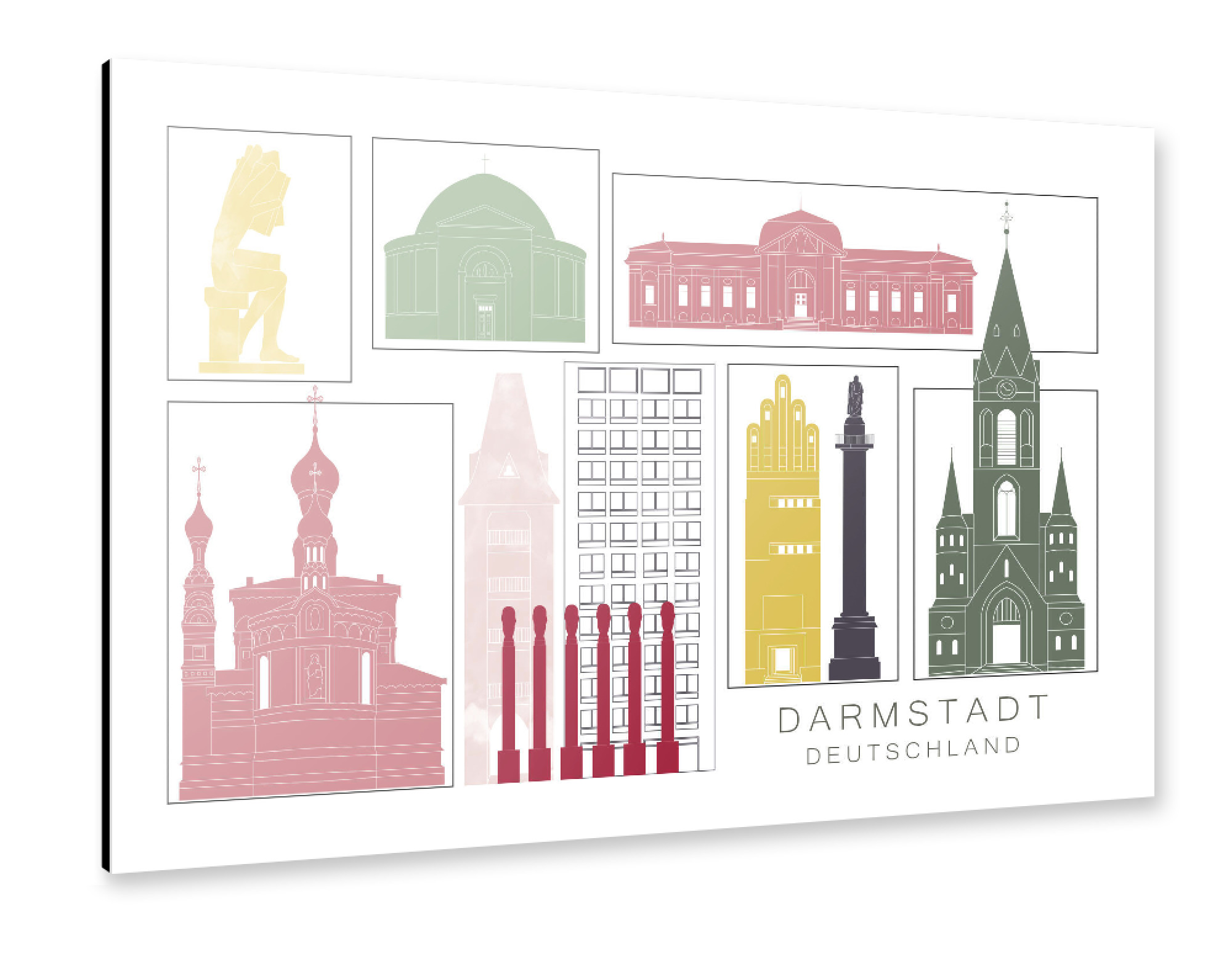 Alu-Dibond "Darmstadt skyline burgundy" 30x20 cm artboxONE