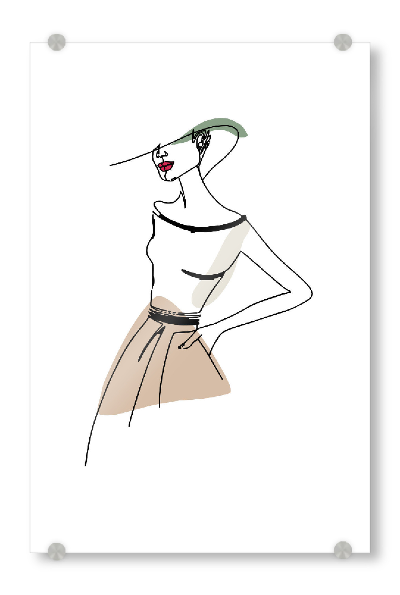 Acrylglasbild "Frau mit neuer Mode" artboxONE - Menschen,Fashion - Kleider,Hut,Rock,Klamotten,Linien,Woman,Frau,Female,Minimal,Fashion,Mode,Wear
