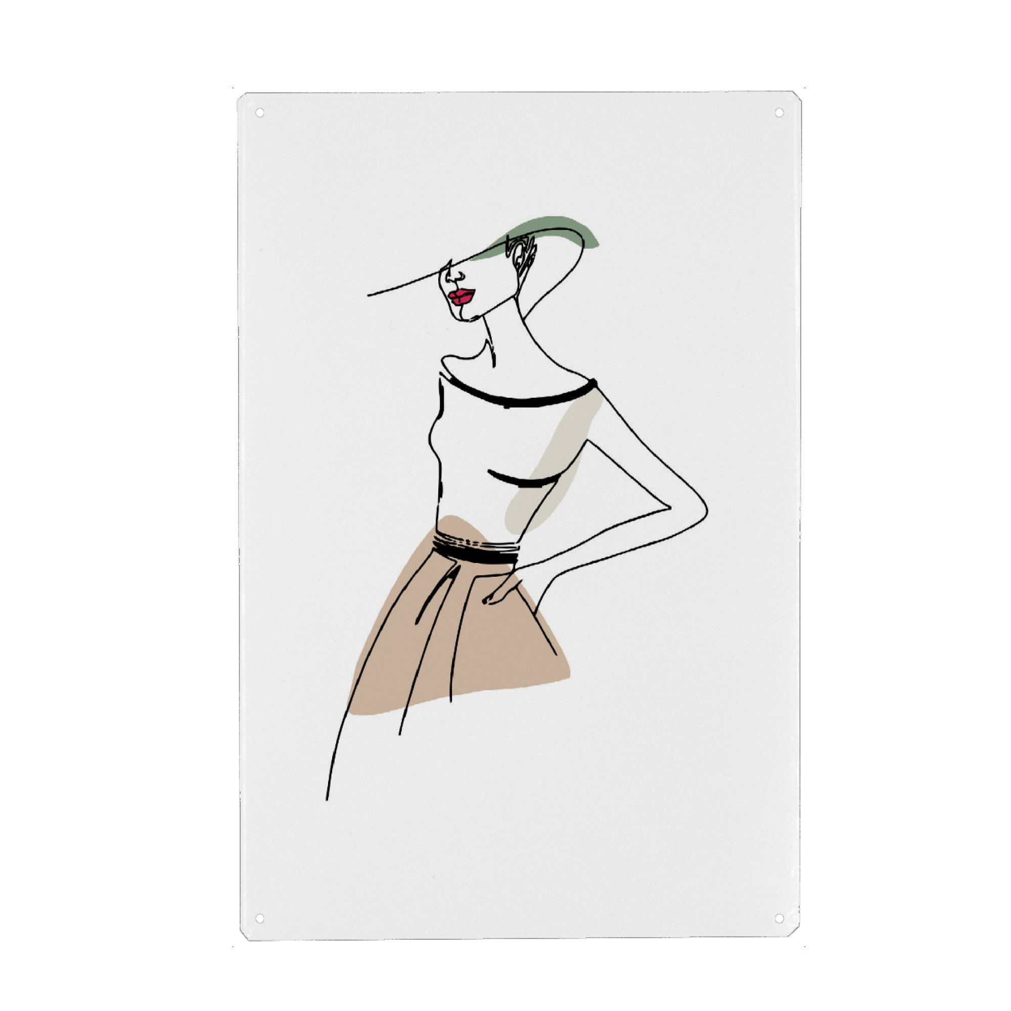 Holzbild "Frau mit neuer Mode" artboxONE - Menschen,Fashion - Kleider,Hut,Rock,Klamotten,Linien,Woman,Frau,Female,Minimal,Fashion,Mode,Wear