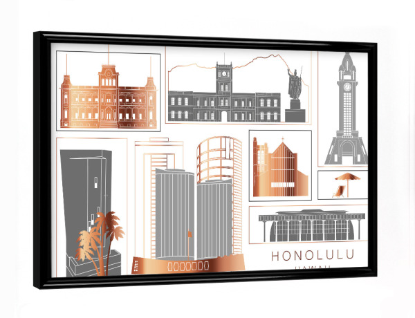 Poster mit schwarzem Rahmen "Honolulu skyline copper" artboxONE - Städte,Reise,Architektur,Kartografie