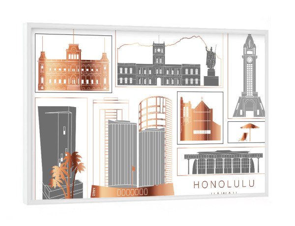 Poster mit weißem Rahmen "Honolulu skyline copper" artboxONE - Städte,Reise,Architektur,Kartografie