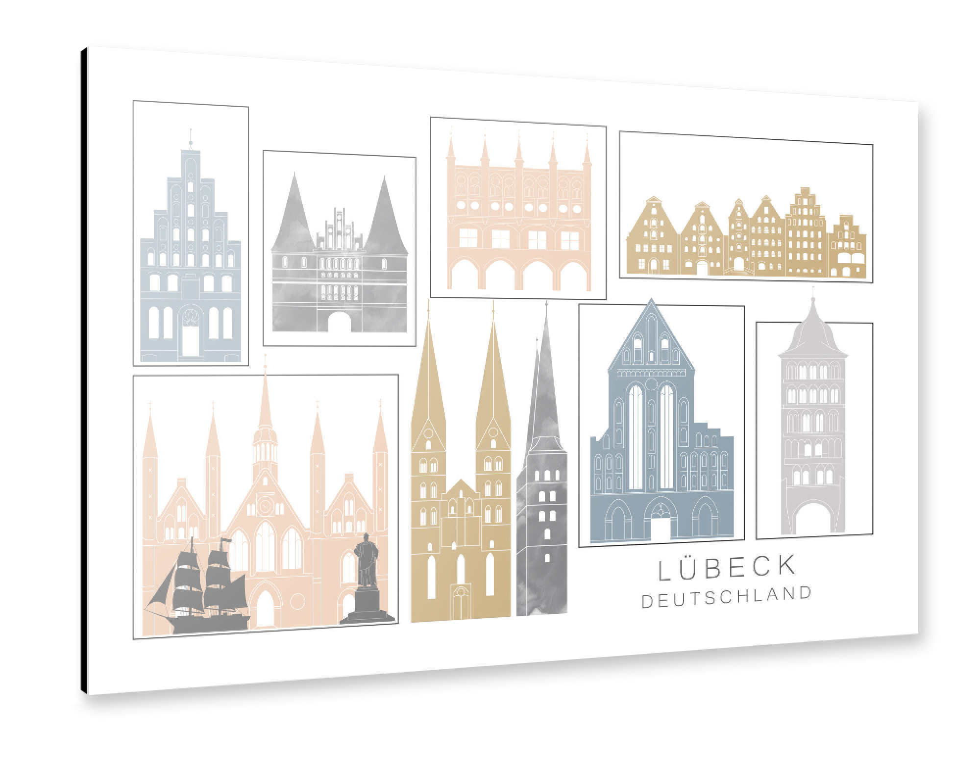 Alu-Dibond "Lubeck skyline earth" 30x20 cm artboxONE