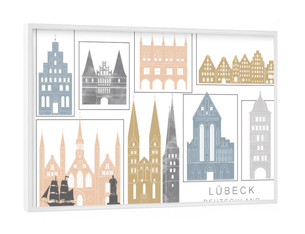 Poster mit weißem Rahmen "Lubeck skyline earth" artboxONE - Städte,Reise,Architektur,Kartografie