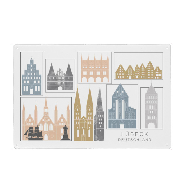 Metall Poster "Lubeck skyline earth" artboxONE - Städte,Reise,Architektur,Kartografie