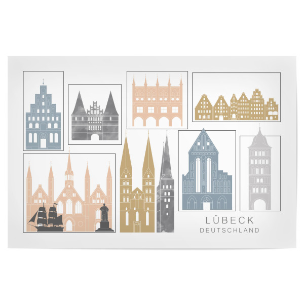 Poster 30x20 cm "Lubeck skyline earth" artboxONE - Städte,Reise,Architektur,Kartografie