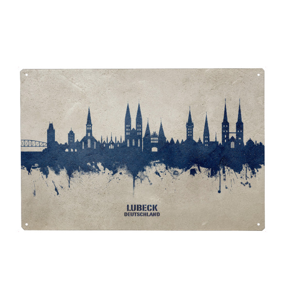 Holzbild "Lubeck Germany Skyline PaintBlue" artboxONE - Städte