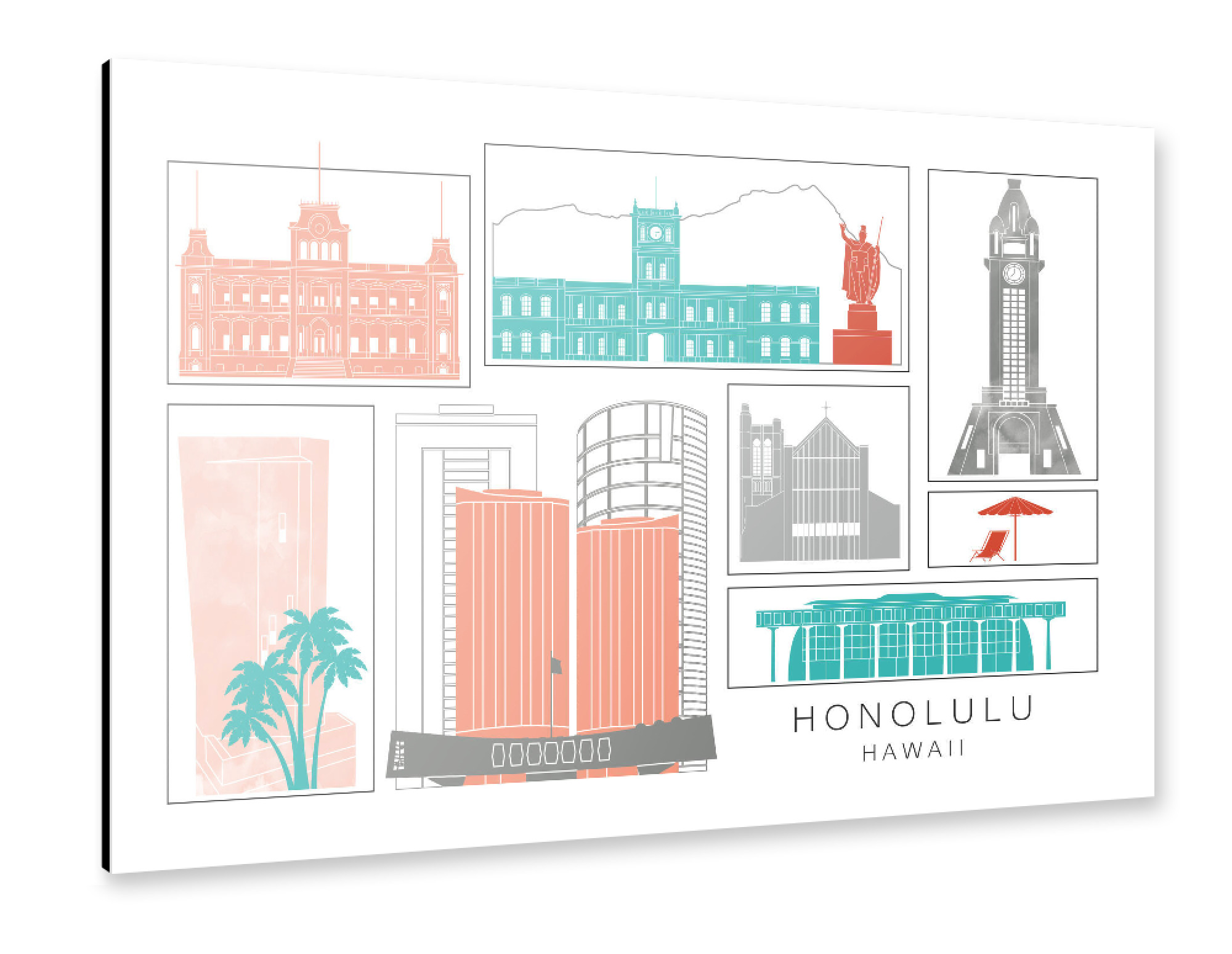 Alu-Dibond "Honolulu skyline coral" 75x50 cm artboxONE