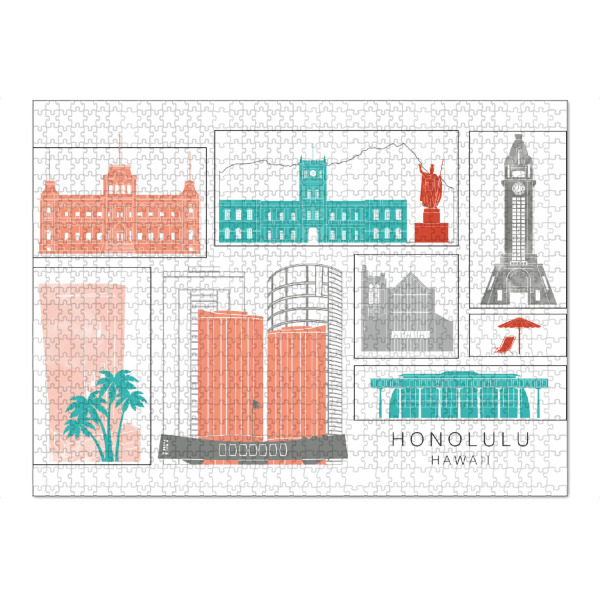 Puzzle Ravensburger "Honolulu skyline coral" artboxONE - Städte,Reise,Architektur,Kartografie
