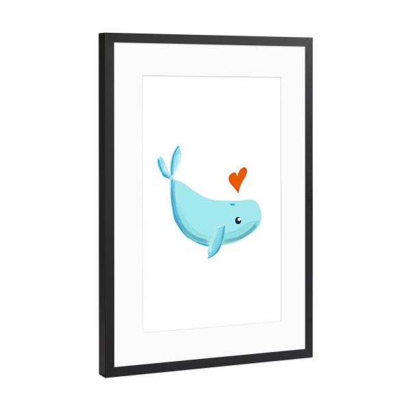 Poster mit Rahmen Schwarz (Metallic) "Baby Wal" artboxONE - Natur,Für Kinder,Tiere,Liebe - Wal,Herz,Heart,Baby,Kinder,Nursery,Süß,Cute,Lustig,Funny