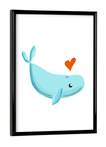Poster mit schwarzem Rahmen "Baby Wal" artboxONE - Natur,Für Kinder,Tiere,Liebe - Wal,Herz,Heart,Baby,Kinder,Nursery,Süß,Cute,Lustig,Funny