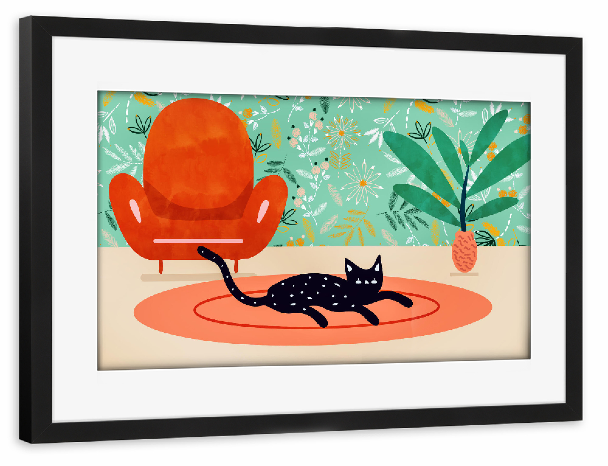 Poster mit Rahmen schwarz "Boho Cat" artboxONE - Tiere