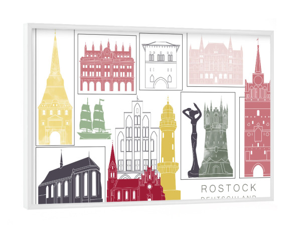 Poster mit weißem Rahmen "Rostock skyline burgundy" artboxONE - Städte,Reise,Architektur,Kartografie
