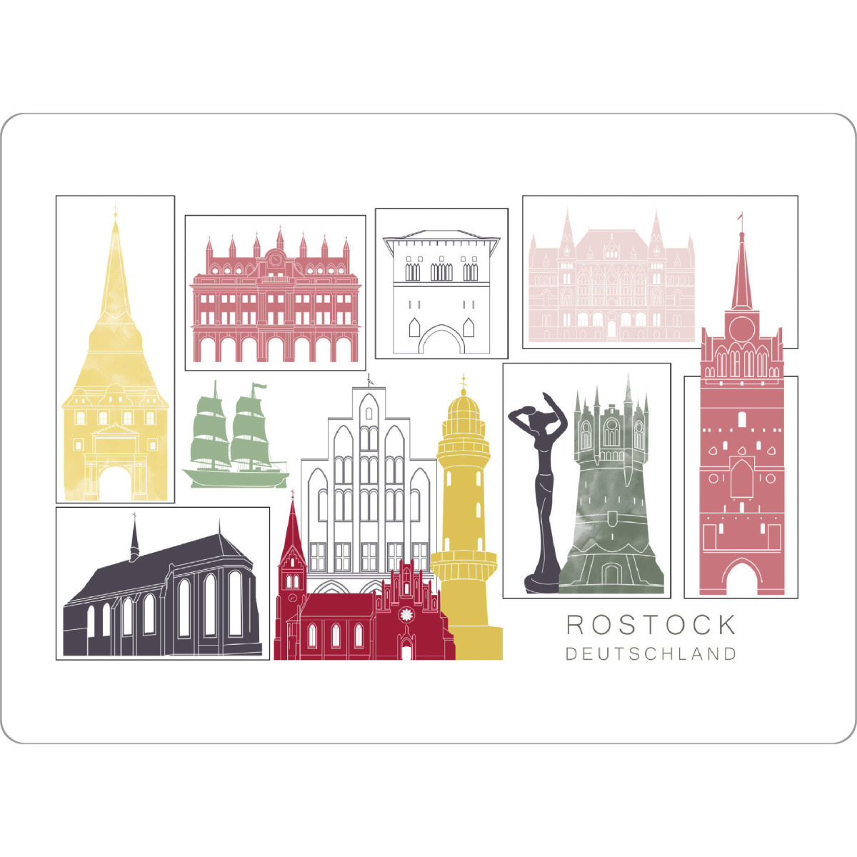 Tischset "Rostock skyline burgundy" artboxONE - Städte,Reise,Architektur,Kartografie