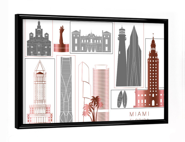 Poster mit schwarzem Rahmen "Miami skyline rosegold" artboxONE - Städte,Reise,Architektur