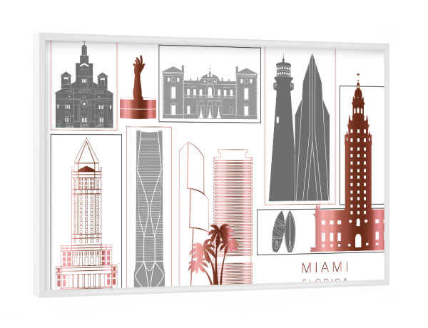 Poster mit weißem Rahmen "Miami skyline rosegold" artboxONE - Städte,Reise,Architektur
