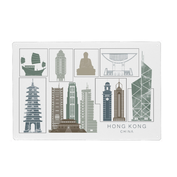 Holzbild "Hong Kong skyline, navy" artboxONE - Städte,Reise,Architektur