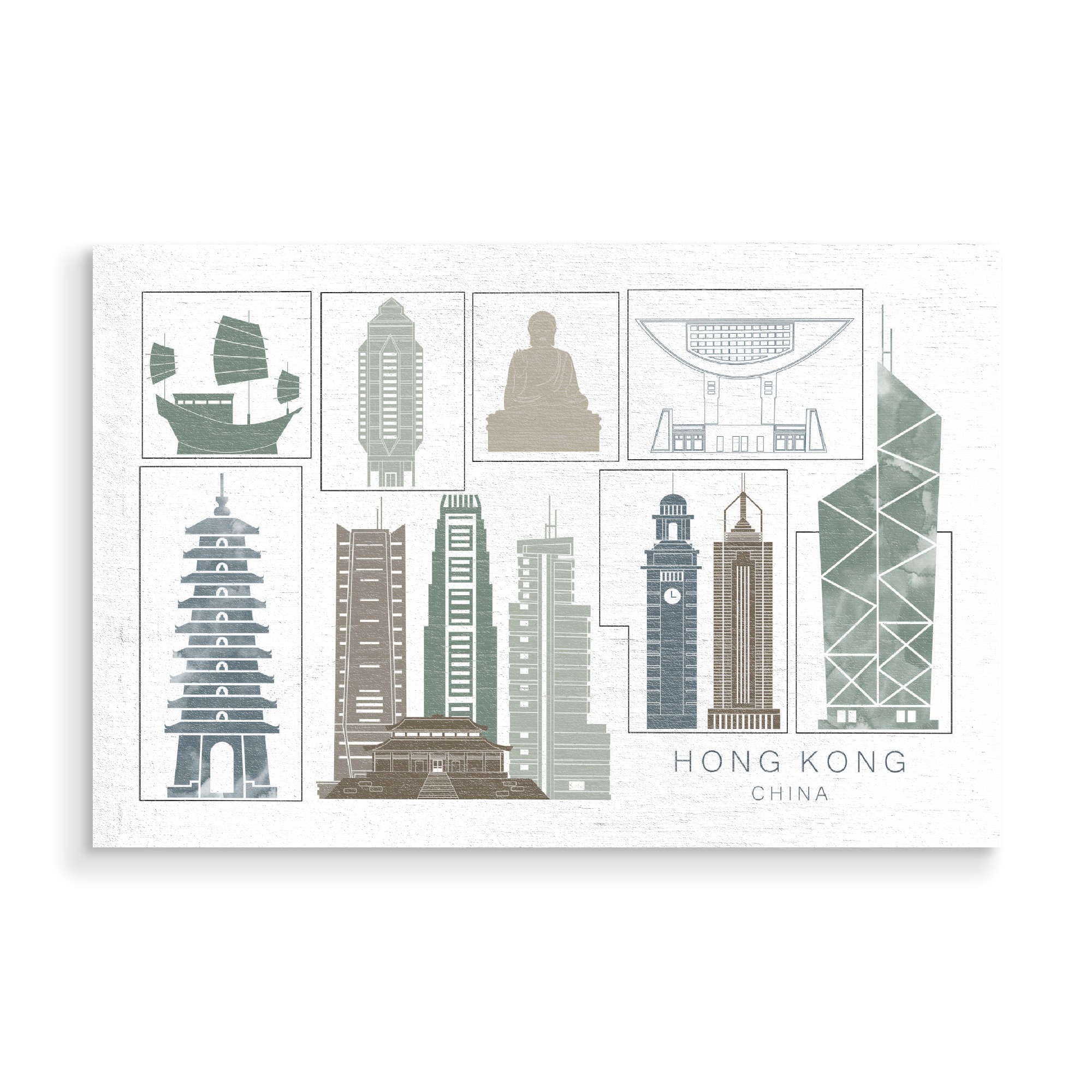 Holzbild "Hong Kong skyline, navy" artboxONE - Städte,Reise,Architektur