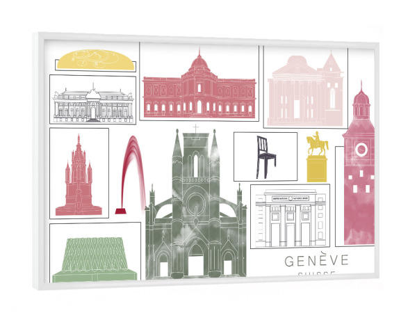 Poster mit weißem Rahmen "Geneva skyline burgundy" artboxONE - Städte,Reise,Architektur