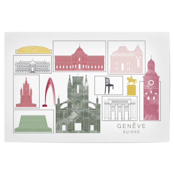 Poster "Geneva skyline burgundy" artboxONE - Städte,Reise,Architektur